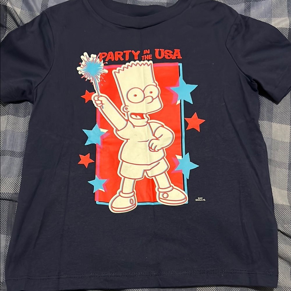 Kids Navy Blue Simpsons 4th Of July Graphic T-Shirt
